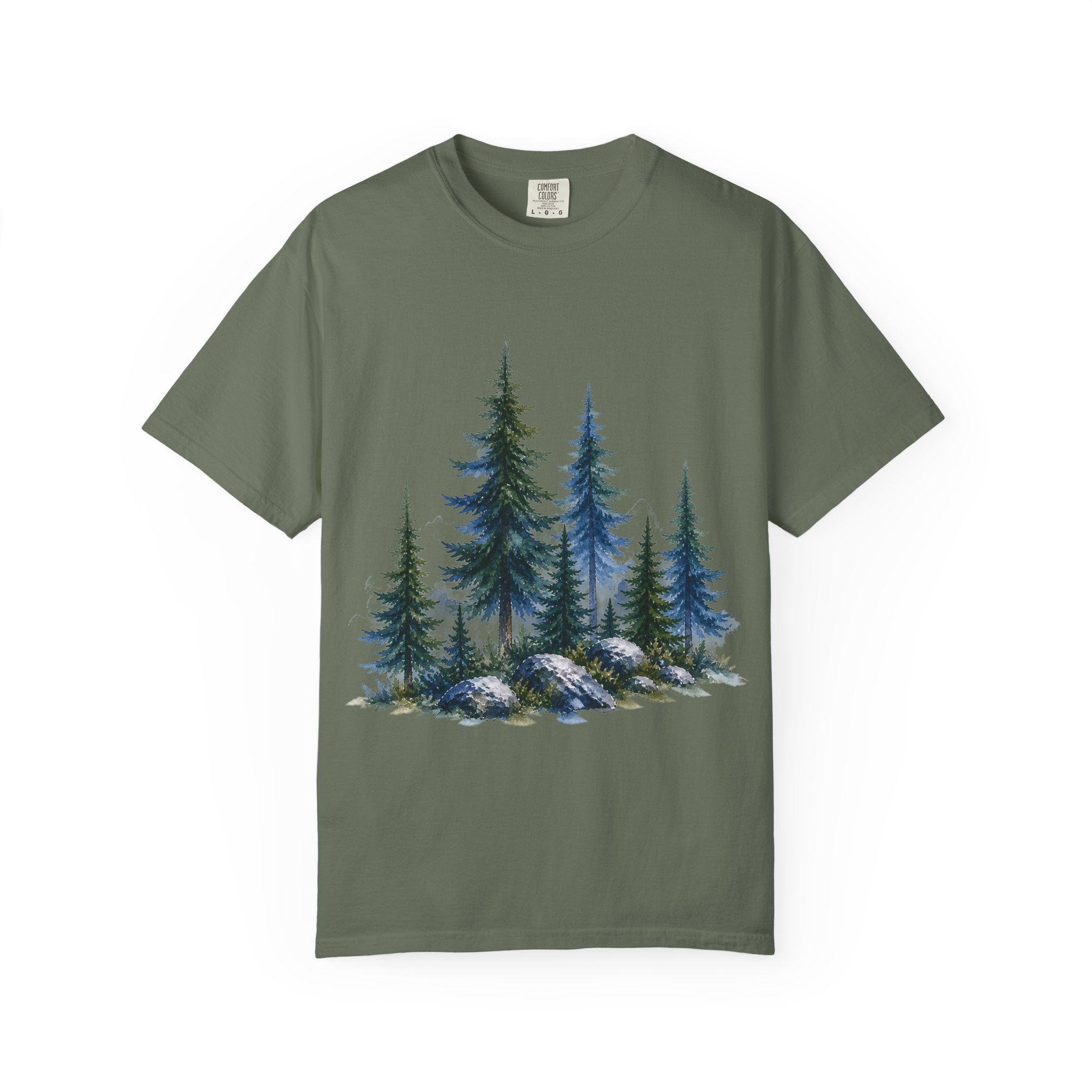 Watercolor Pine Trees Garment-Dyed T-Shirt