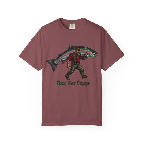Earn Your Dinner Carrying Huge Trout Unisex Garment-Dyed Adult T-Shirt