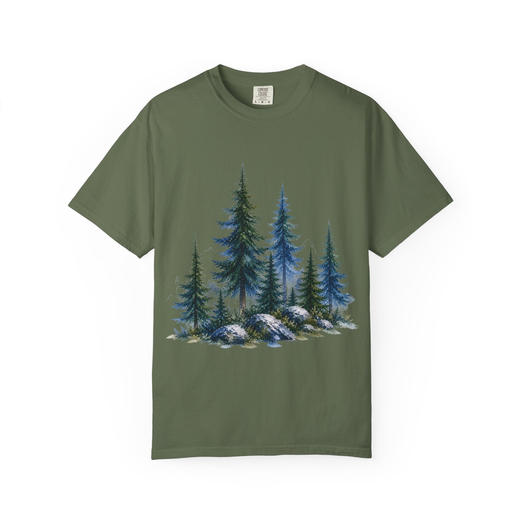 Watercolor Pine Trees Garment-Dyed T-Shirt