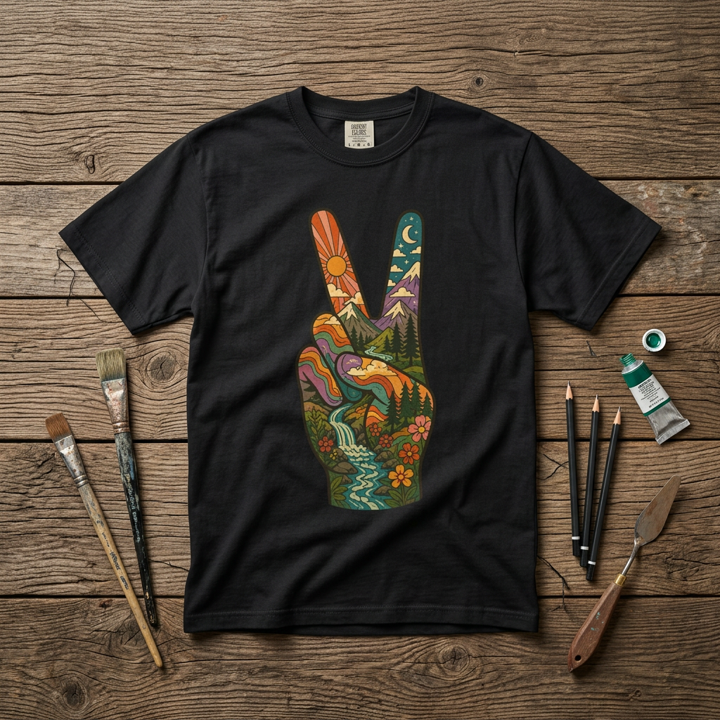 Groovy Peace Sign Unisex Garment-Dyed Adult T-Shirt