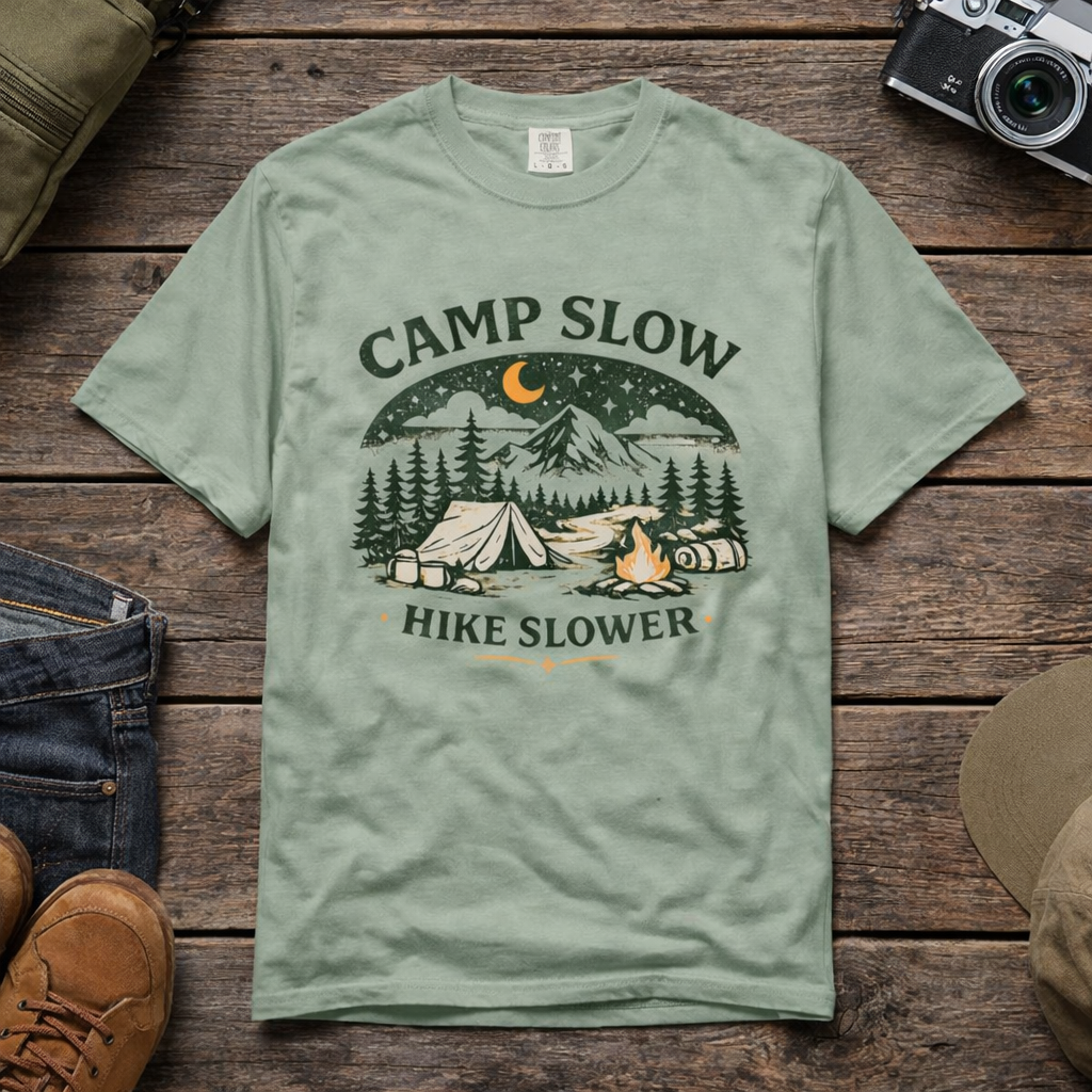 Camp Slow Hike Slower Unisex Garment-Dyed T-shirt