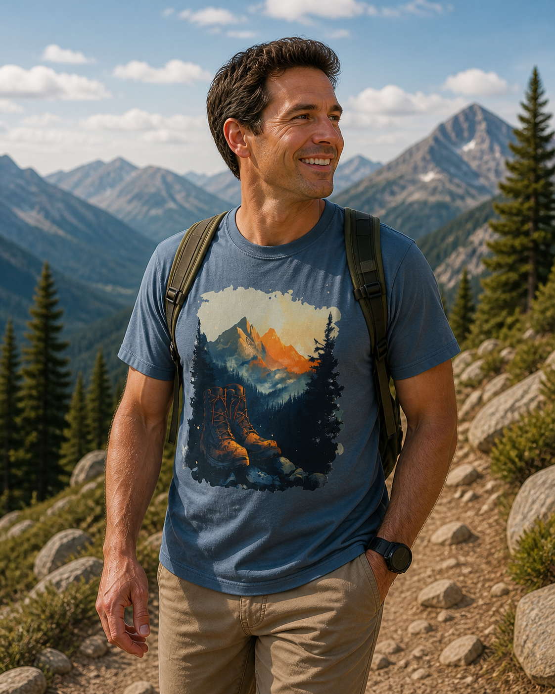 Hiking Boots Mountain View Unisex Garment-Dyed T-Shirt
