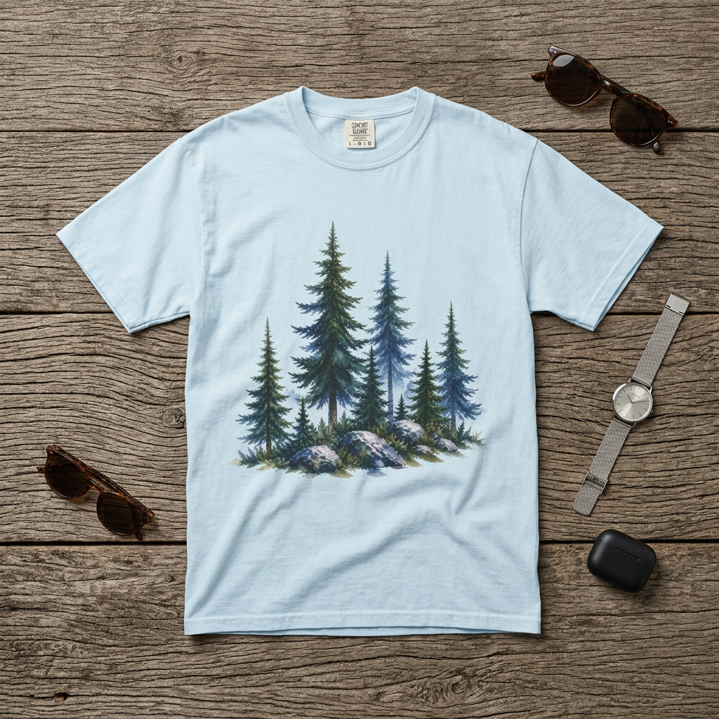 Watercolor Pine Trees Garment-Dyed T-Shirt