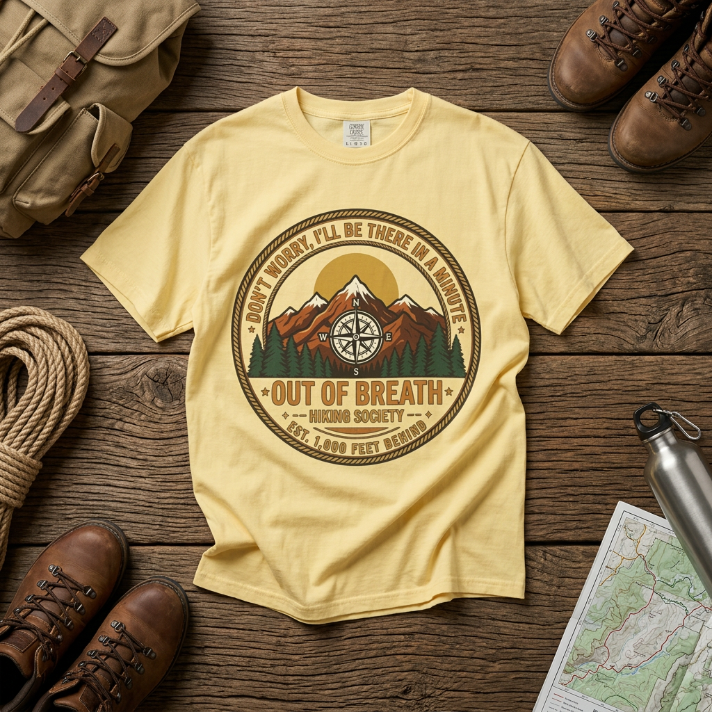 Out of Breath Hiking Society Adult Garment-Dyed T-Shirt