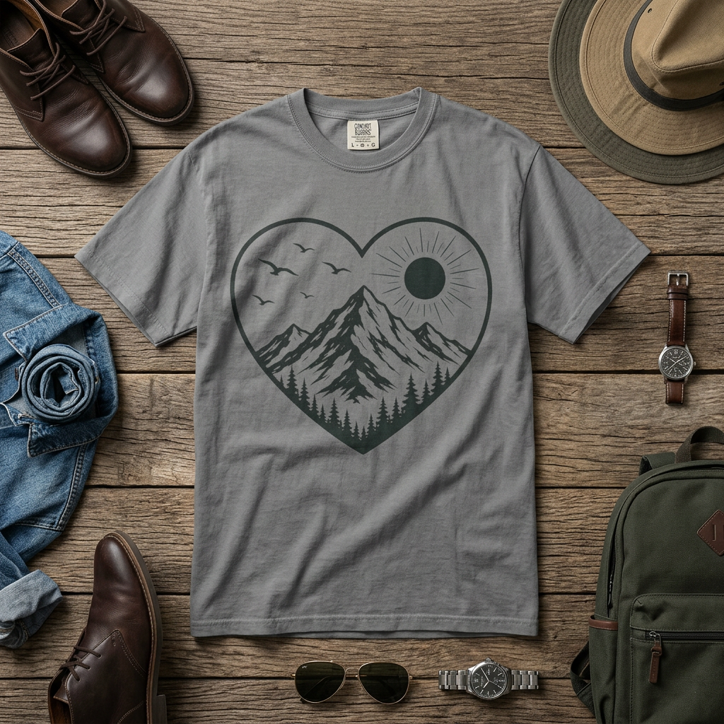Love the Outdoors Heart Shape Garment-Dyed Adult T-Shirt