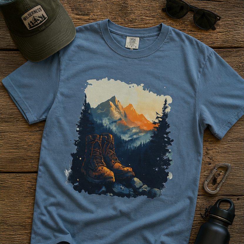 Hiking Boots Mountain View Unisex Garment-Dyed T-Shirt