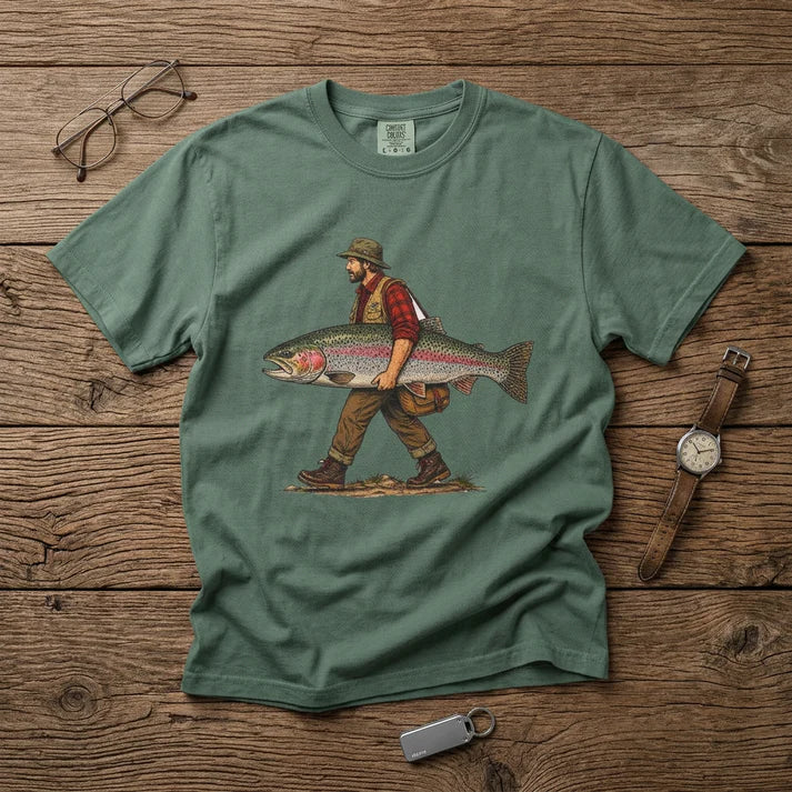 Fisherman - Huge Rainbow Trout Unisex Garment-Dyed Adult T-shirt